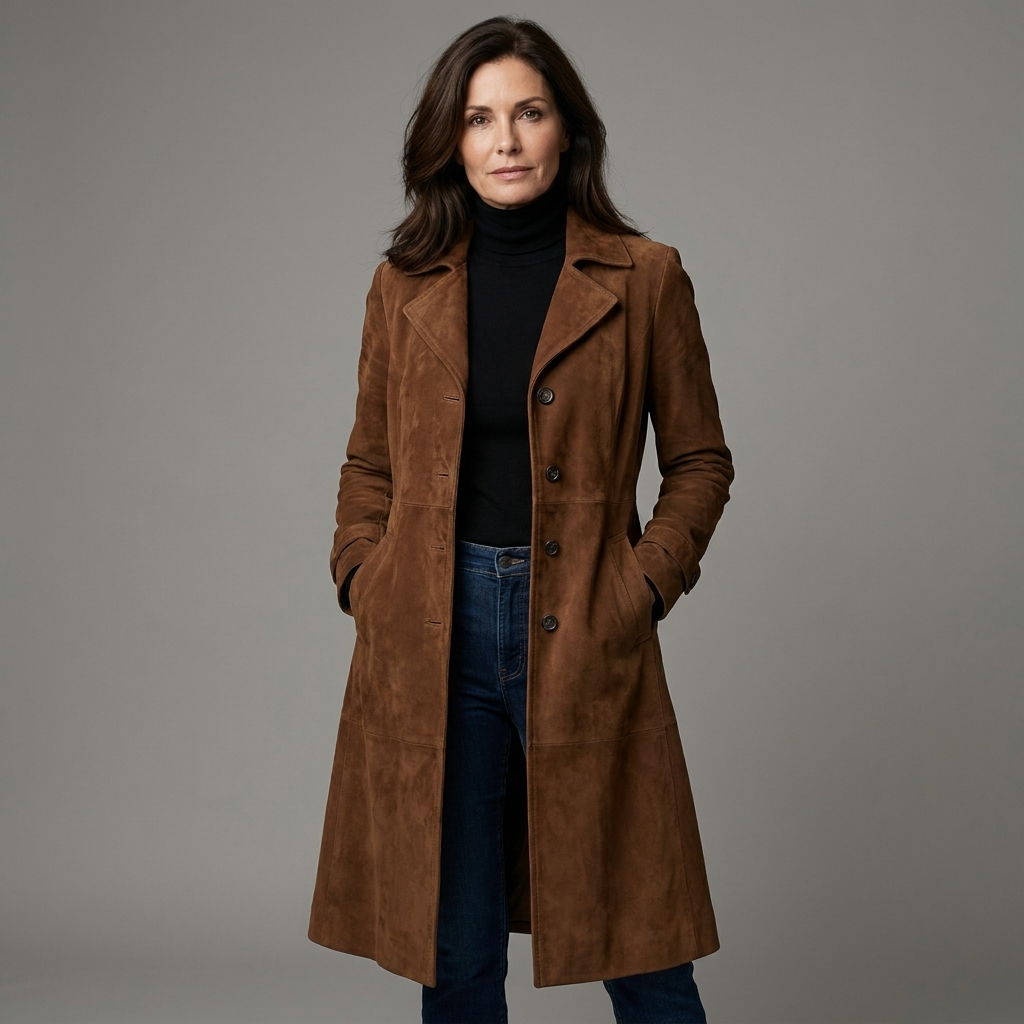Womens Vintage Trench Coat Cotton Double-Breasted 7