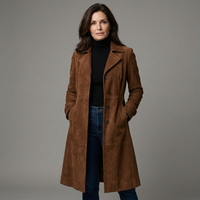 Womens Vintage Trench Coat Cotton Double-Breasted