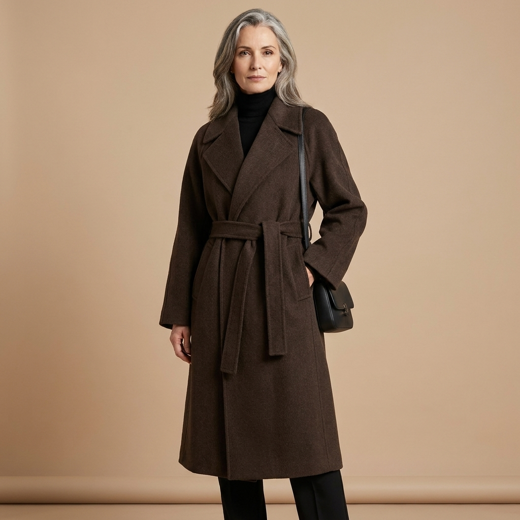 Womens Belted Wool Blend Winter Coat Longline 7