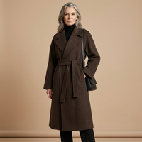 Womens Belted Wool Blend Winter Coat Longline
