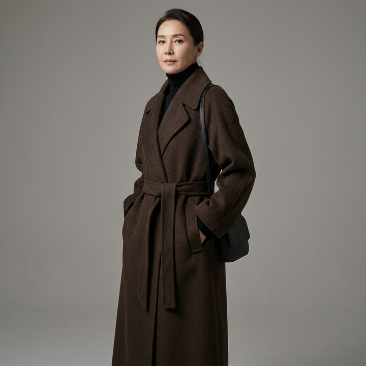 Womens Belted Wool Blend Winter Coat Longline 8