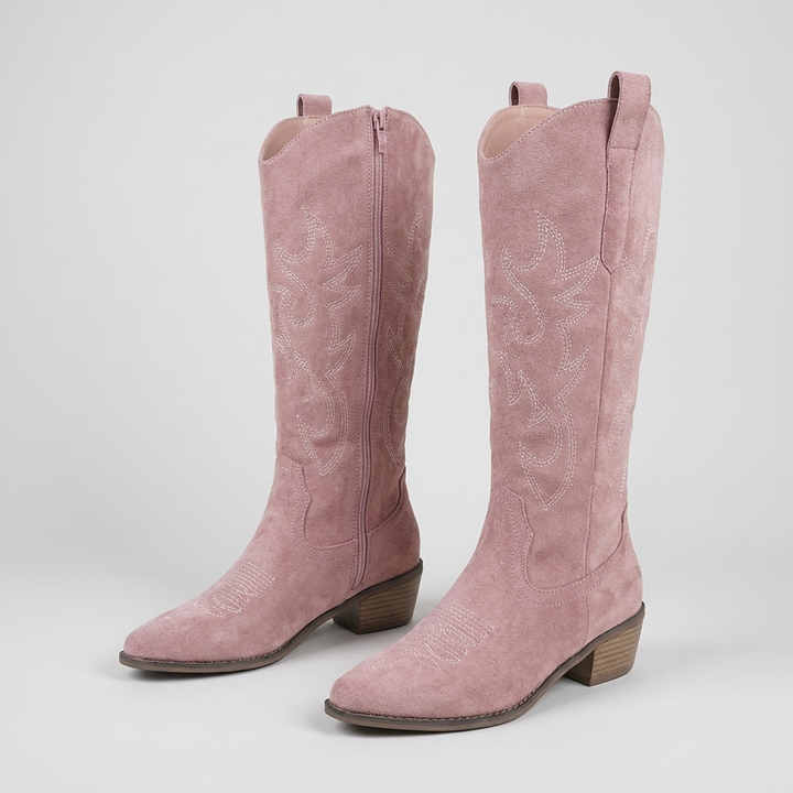 Women's Cowboy Knee High Boots – Pointed Toe Western Boots – Pink, Beige & Sand