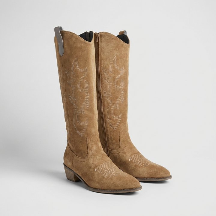 Women's Cowboy Knee High Boots – Pointed Toe Western Boots – Pink, Beige & Sand