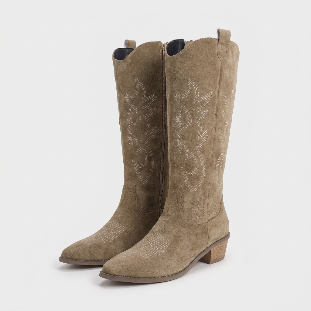 Women's Cowboy Knee High Boots – Pointed Toe Western Boots – Pink, Beige & Sand