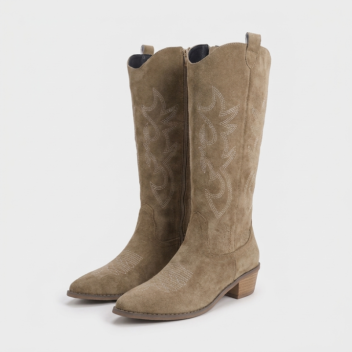 Women's Cowboy Knee High Boots – Pointed Toe Western Boots – Pink, Beige & Sand