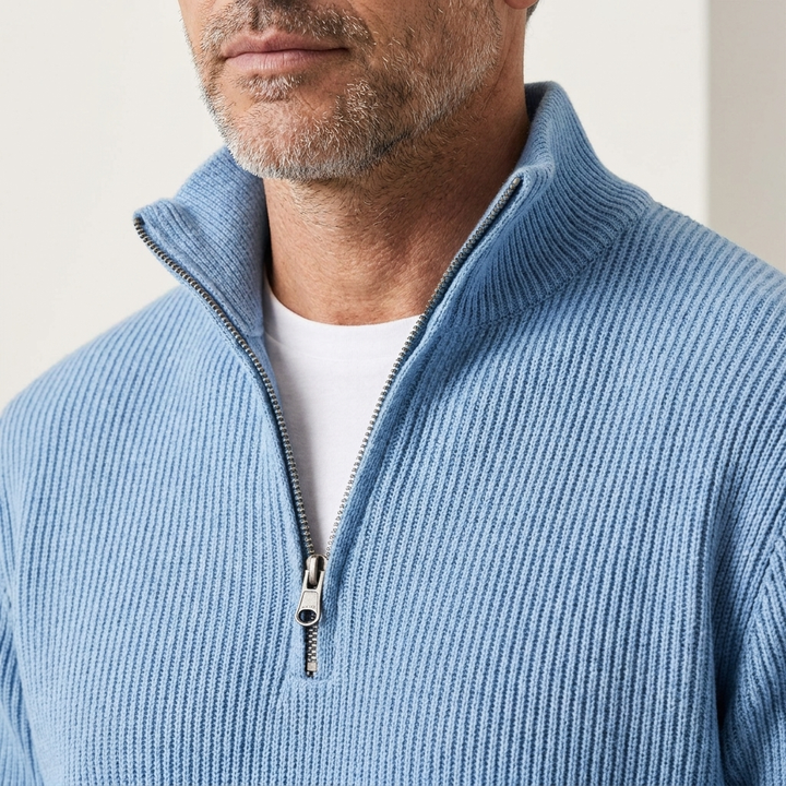 Mens Half Zip Jumper Ribbed Knit Lightweight Relaxed Fit 13