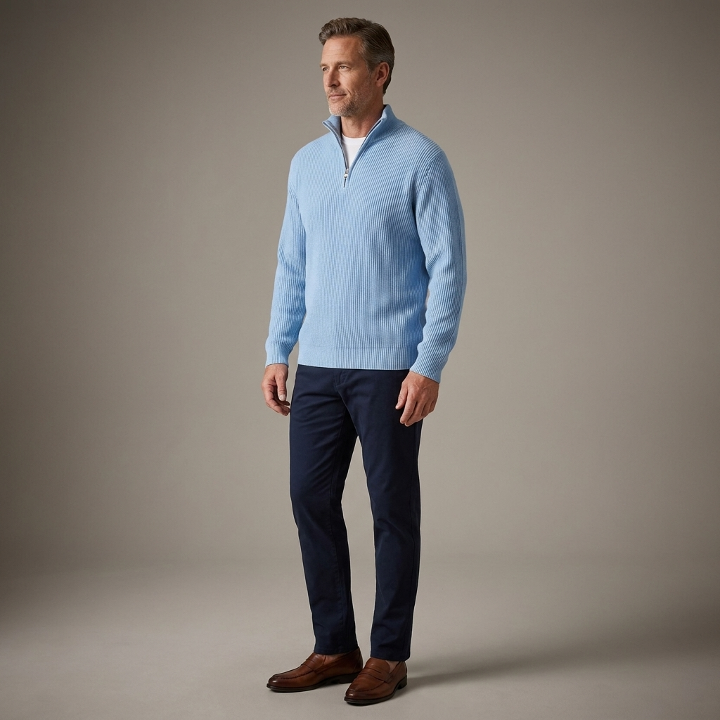Mens Half Zip Jumper Ribbed Knit Lightweight Relaxed Fit 12