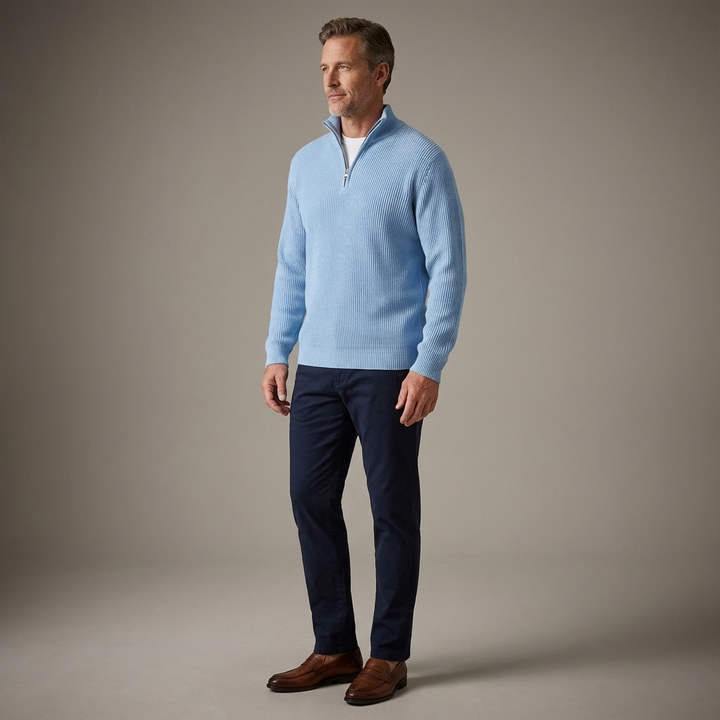 Mens Half Zip Jumper Ribbed Knit Lightweight Relaxed Fit 12