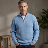 Mens Half Zip Jumper Ribbed Knit Lightweight Relaxed Fit
