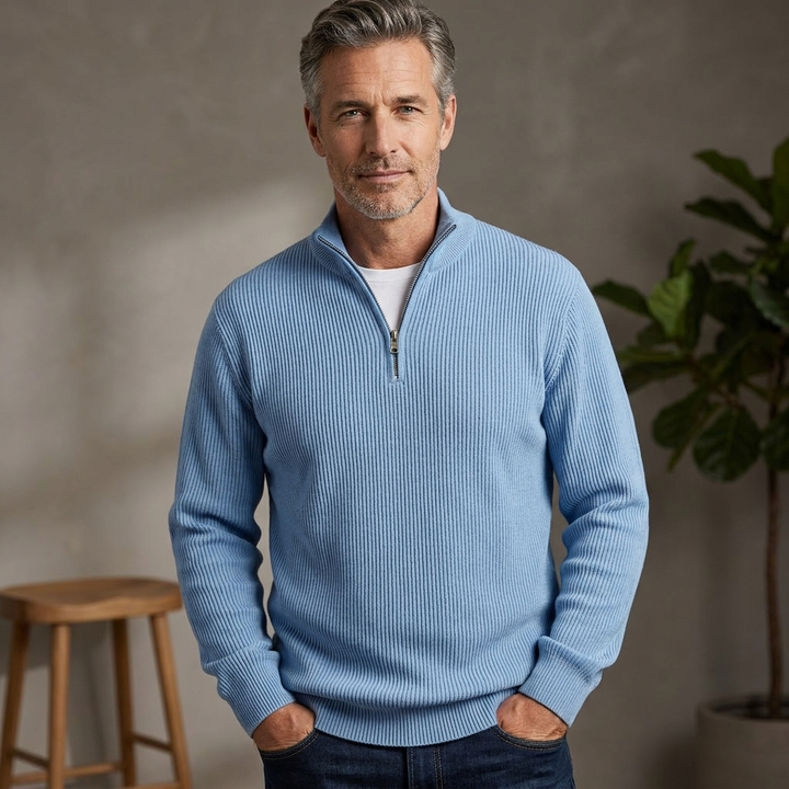 Mens Half Zip Jumper Ribbed Knit Lightweight Relaxed Fit 11