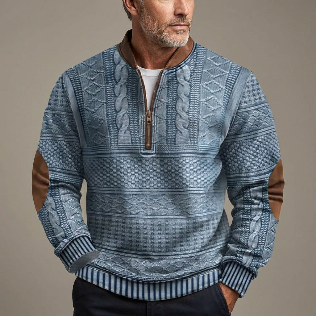 Mens Half Zip Jumper Textured Knit Cotton Blend 8