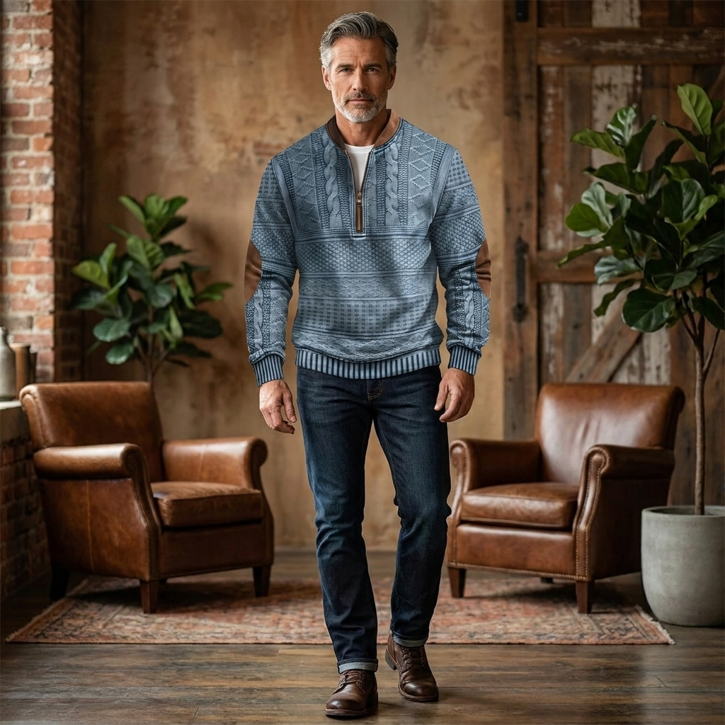 Mens Half Zip Jumper Textured Knit Cotton Blend 7