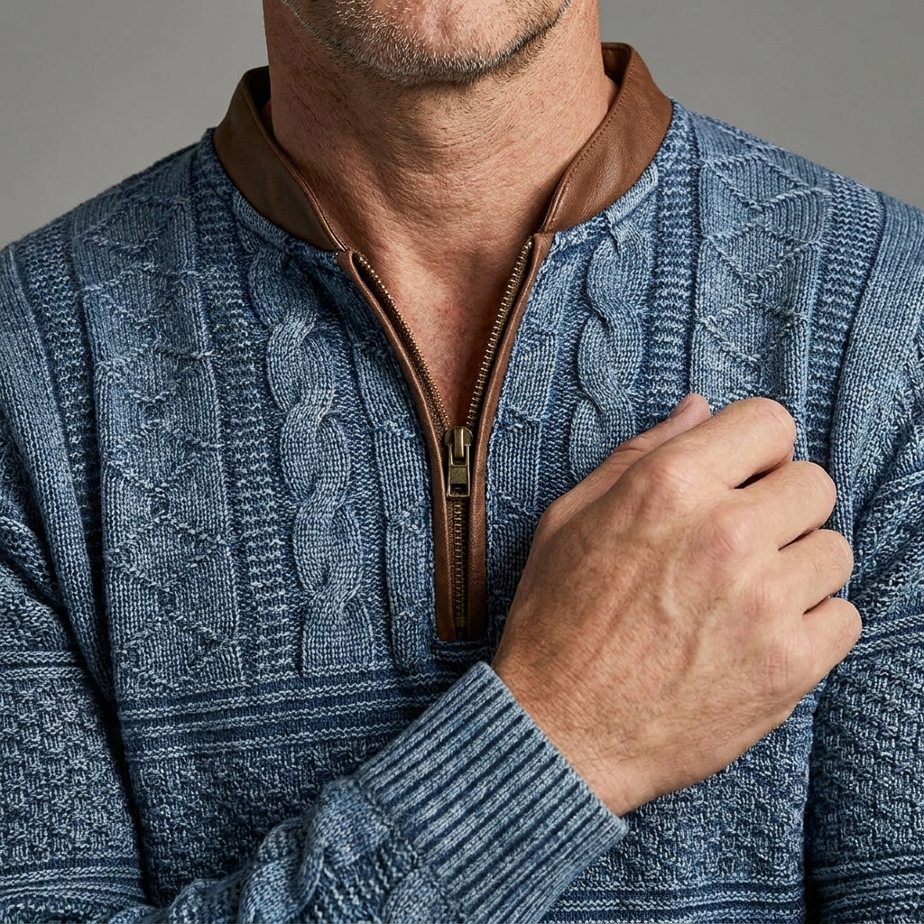 Mens Half Zip Jumper Textured Knit Cotton Blend 9