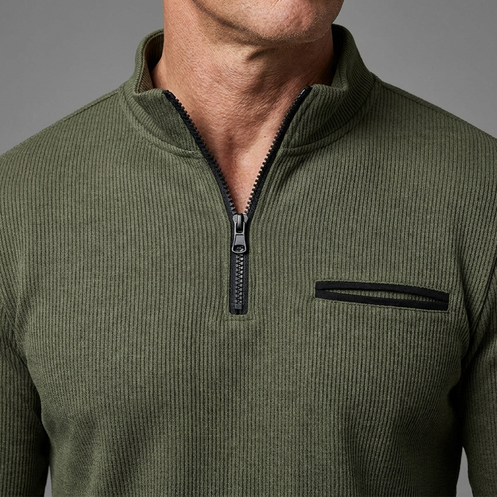 Mens Half Zip Athletic Shirt Ribbed Long Sleeve 7