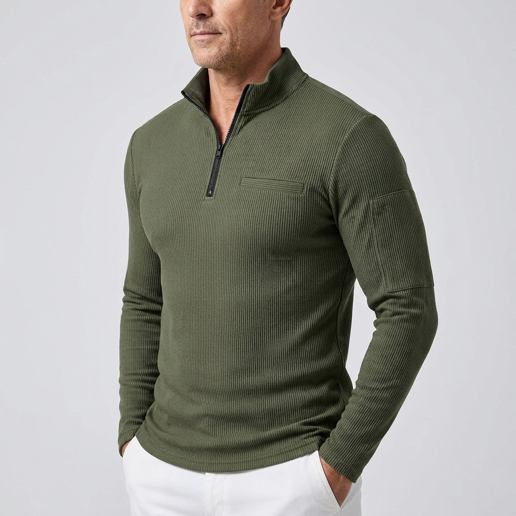 Mens Half Zip Athletic Shirt Ribbed Long Sleeve 6