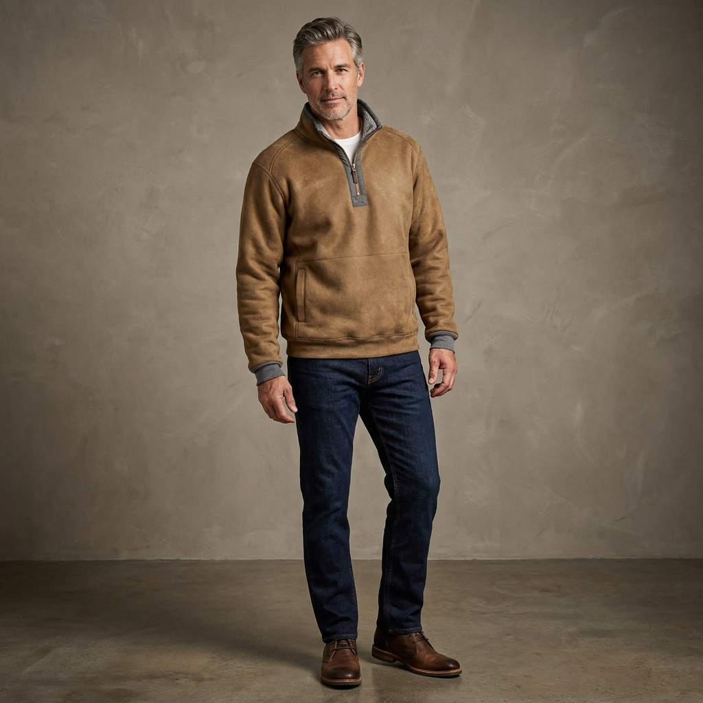 Mens Quarter Zip Jumper Fleece Lined Relaxed Fit 6