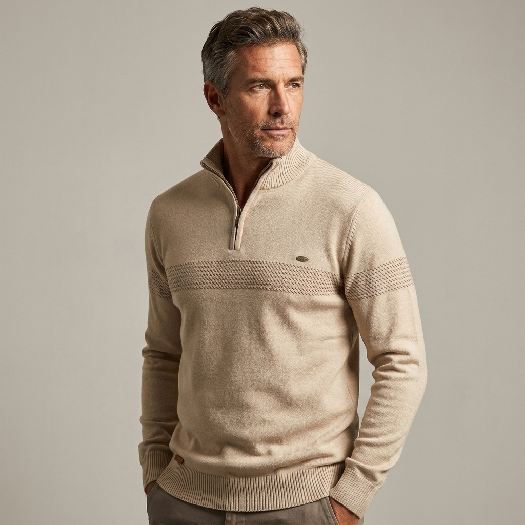 Mens Thick Knit Half Zip Jumper High Collar Warm 6