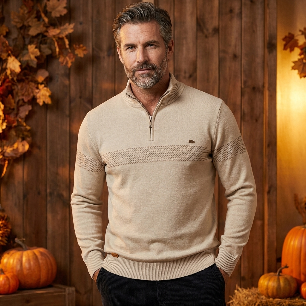 Mens Thick Knit Half Zip Jumper High Collar Warm 5