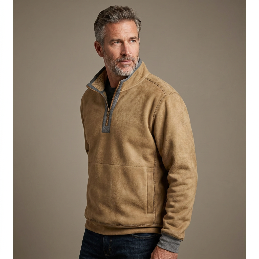 Mens Quarter Zip Jumper Fleece Lined Relaxed Fit 7