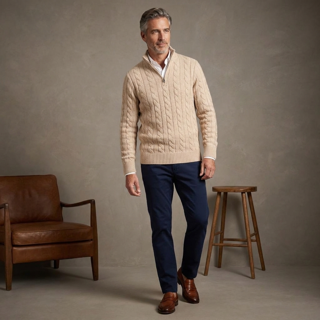 Mens Half Zip Jumper Wool Blend Knit 7
