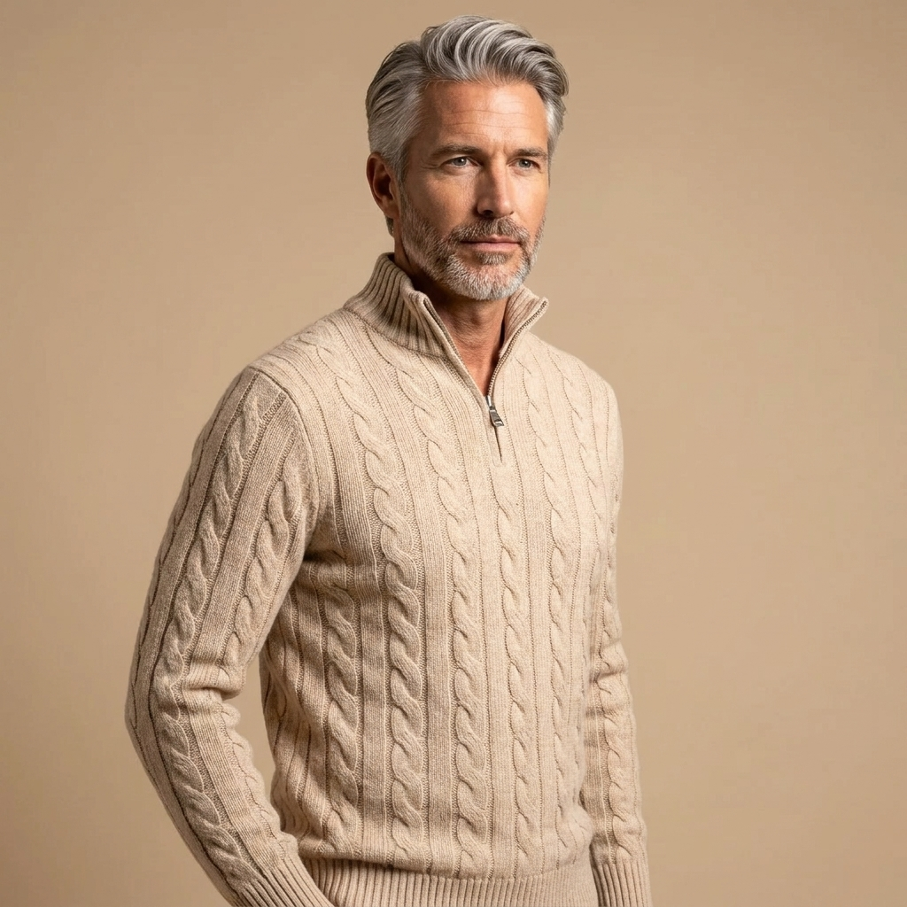 Mens Half Zip Jumper Wool Blend Knit 8