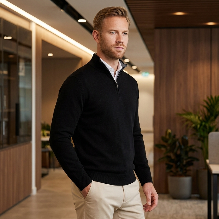 Mens Half Zip Jumper High Collar Tailored Office Wear 5