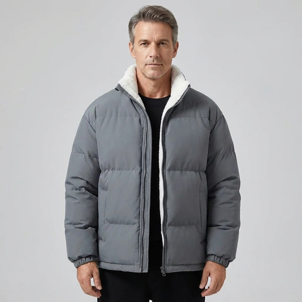 Men's Down Jacket Lambswool Lined Stand Collar 5