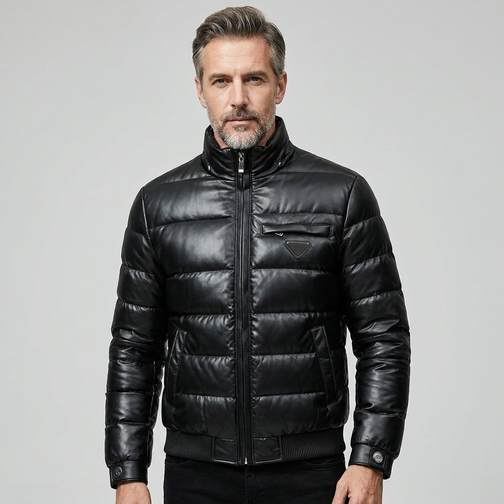 Men's Down Jacket Insulated Full Zip Padded Nylon Black 6