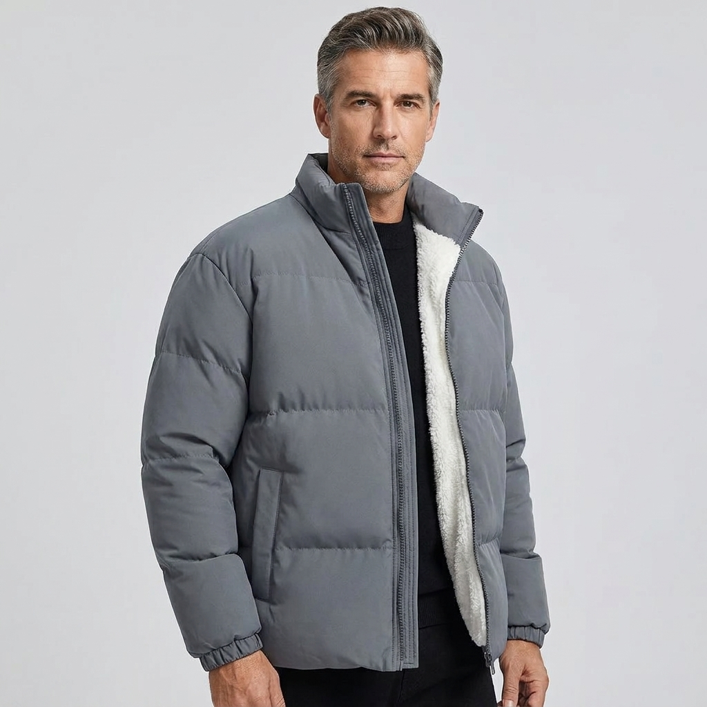 Men's Down Jacket Lambswool Lined Stand Collar 4