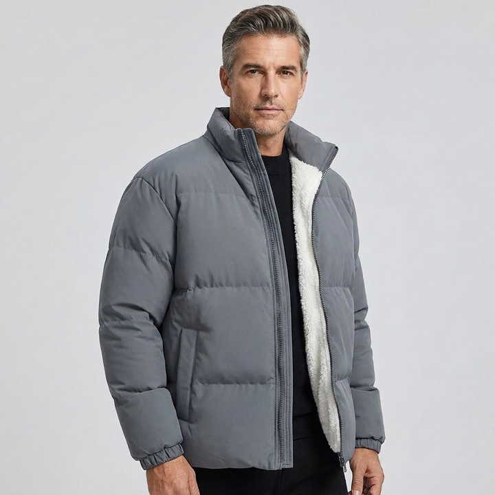 Men's Down Jacket Lambswool Lined Stand Collar 4