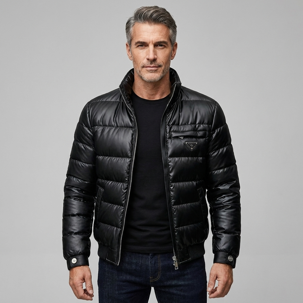 Men's Down Jacket Insulated Full Zip Padded Nylon Black 5