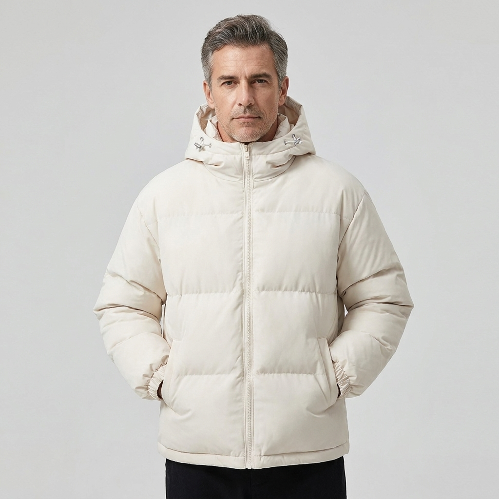 Men's Hooded Puffer Jacket Zip Front Solid Colour 2