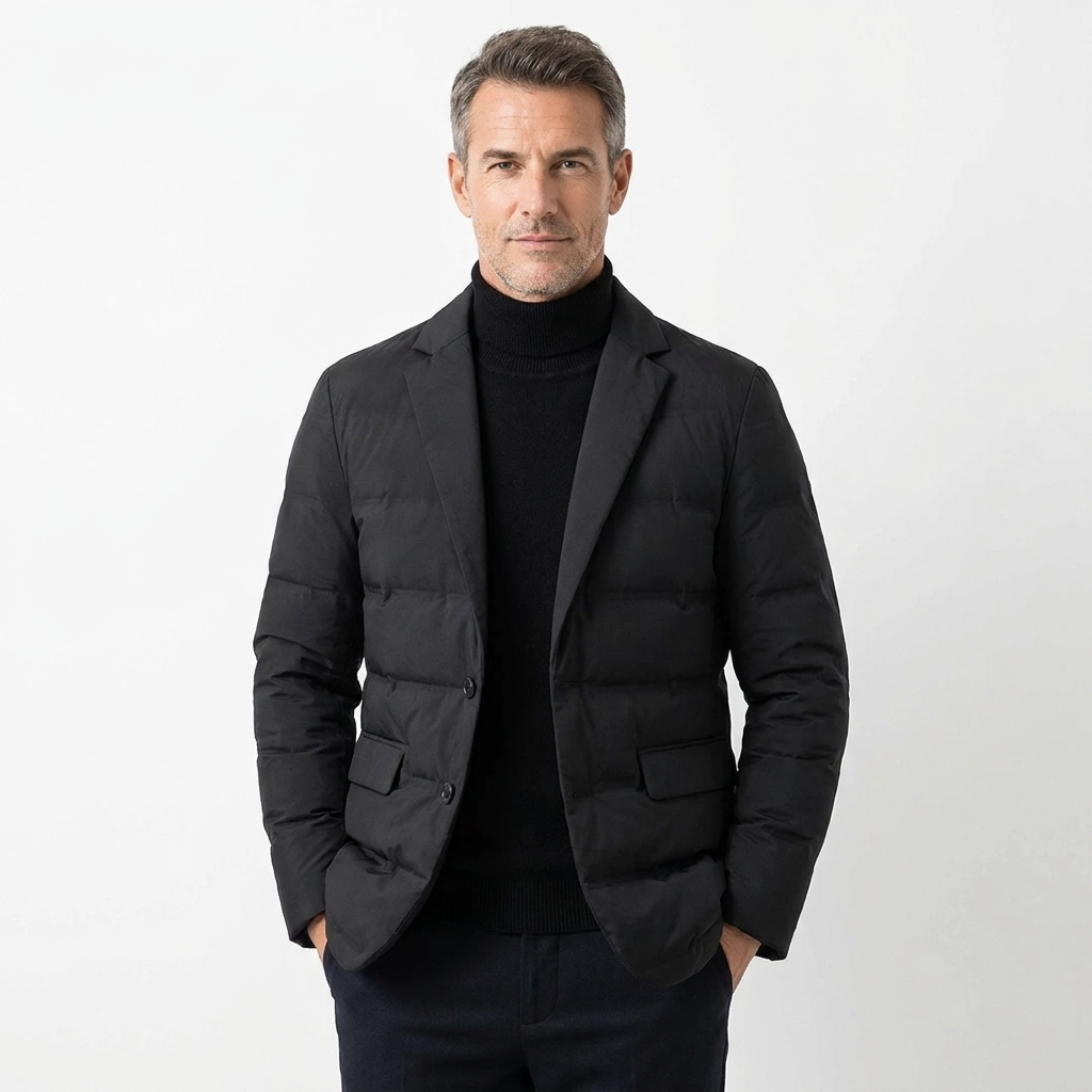 Men's Down Jacket Quilted Puffer Scarf Collar Mid-Length 5