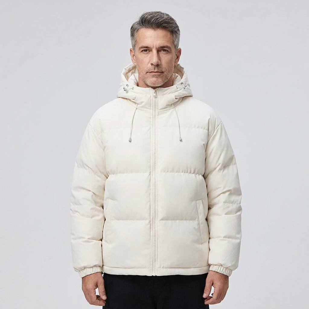 Men's Hooded Puffer Jacket Zip Front Solid Colour 1