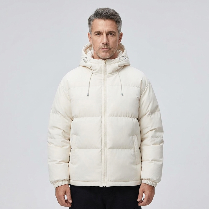 Men's Hooded Puffer Jacket Zip Front Solid Colour 1