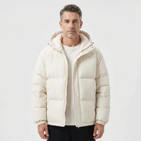 Men's Hooded Puffer Jacket Zip Front Solid Colour