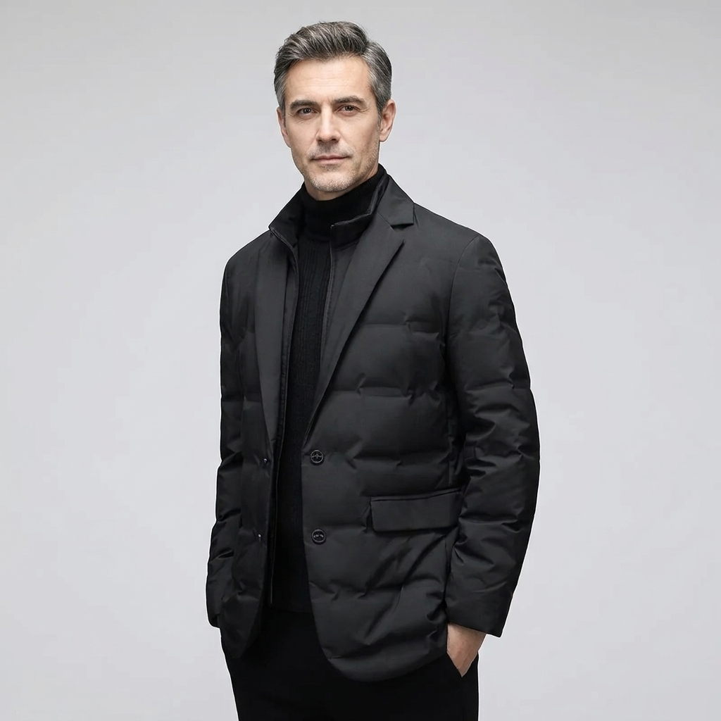 Men's Down Jacket Quilted Puffer Scarf Collar Mid-Length 7