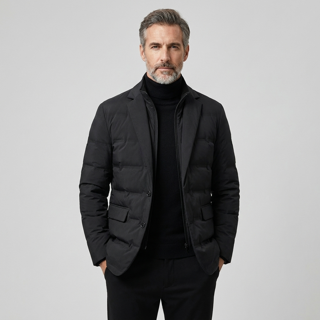 Men's Down Jacket Quilted Puffer Scarf Collar Mid-Length 6