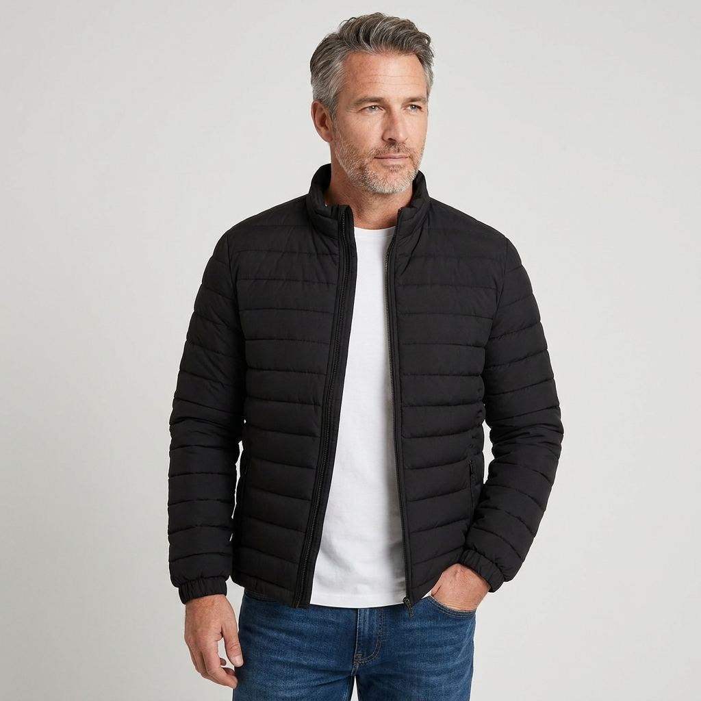 Men's Casual Puffer Jacket Zip-Up Elastic Cuffs 2