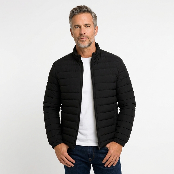 Men's Casual Puffer Jacket Zip-Up Elastic Cuffs 1