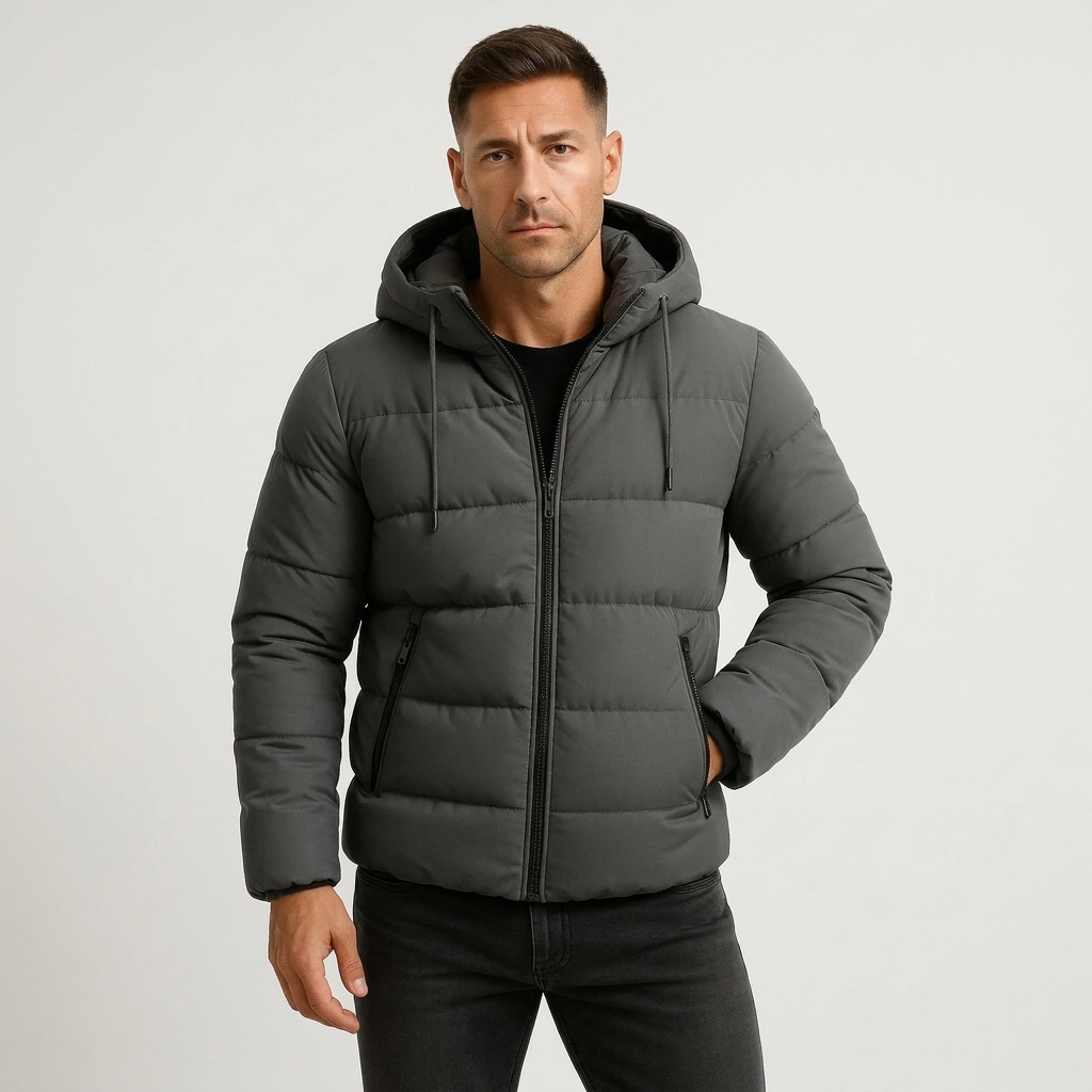 Men's Puffer Jacket Insulated Hooded Cotton Blend 6