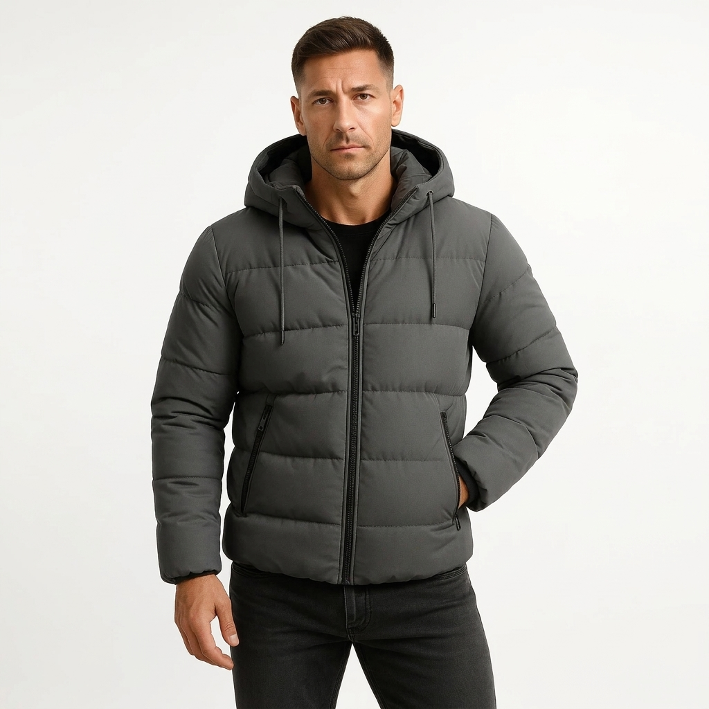 Men's Puffer Jacket Insulated Hooded Cotton Blend 5