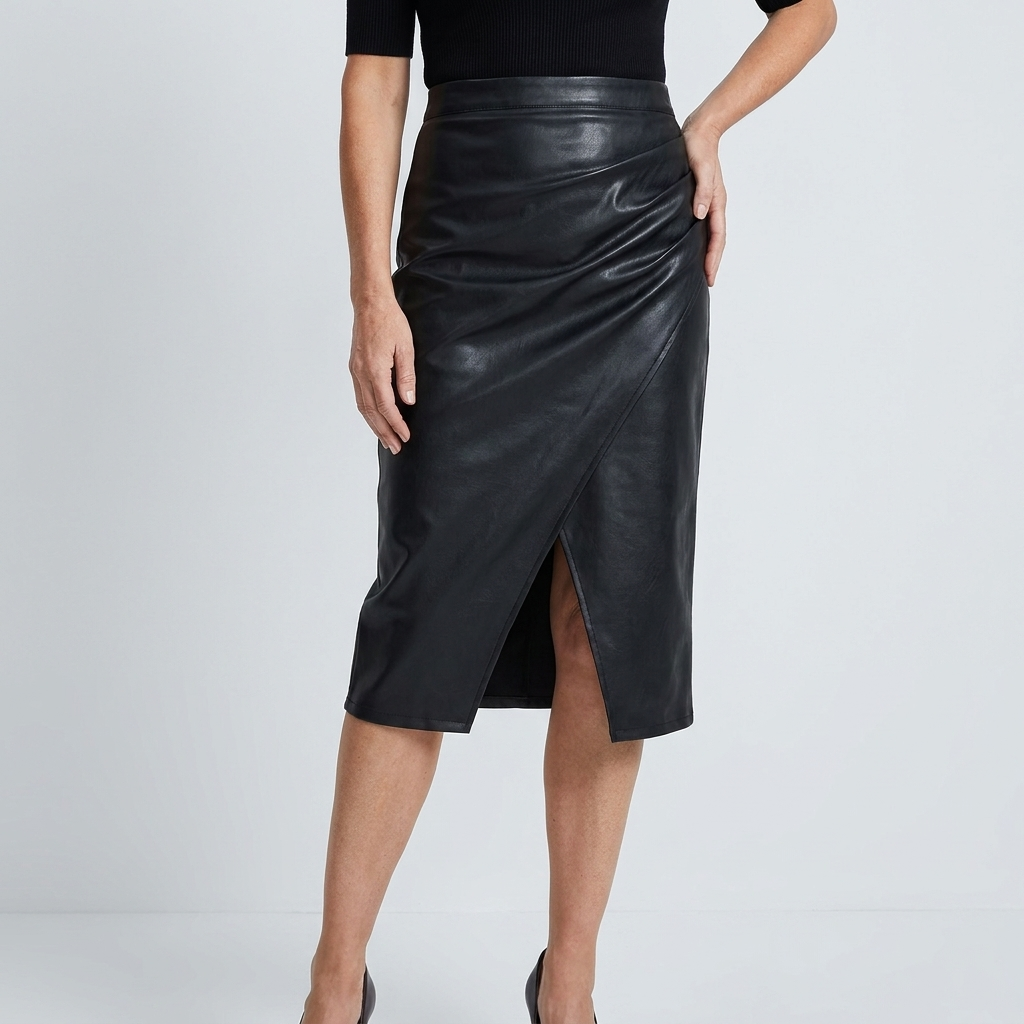 Womens Draped Midi Skirt Synthetic Leather 8