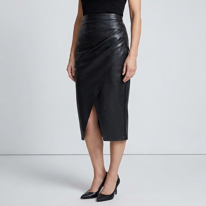 Womens Draped Midi Skirt Synthetic Leather 9