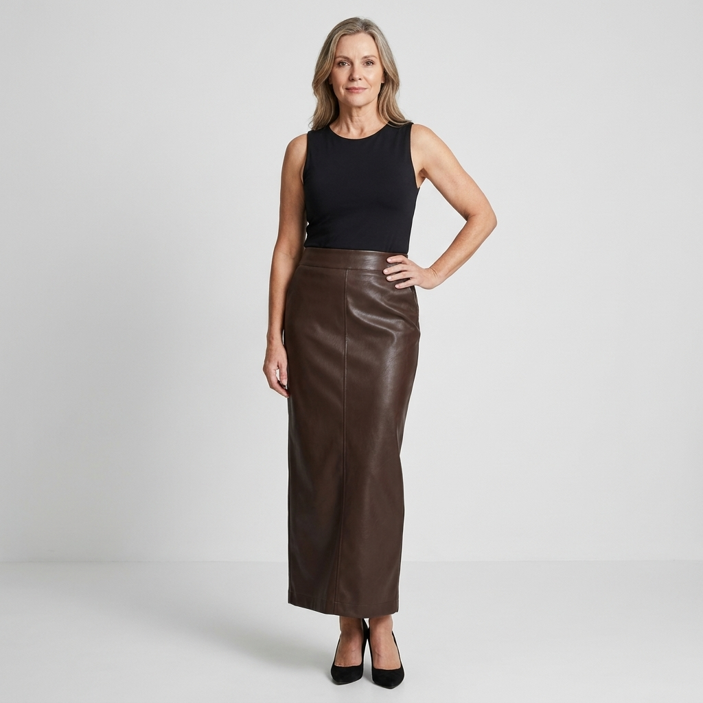 Womens Draped Midi Skirt Synthetic Leather 10