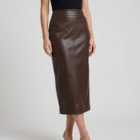 Womens Fitted High Waist Midi Skirt Faux Leather