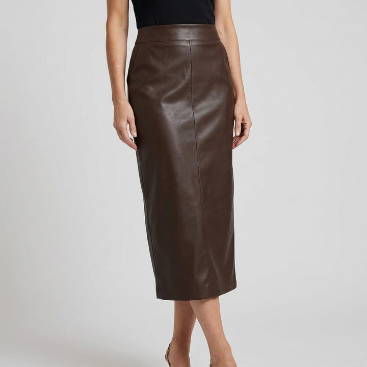 Womens Fitted High Waist Midi Skirt Faux Leather 8