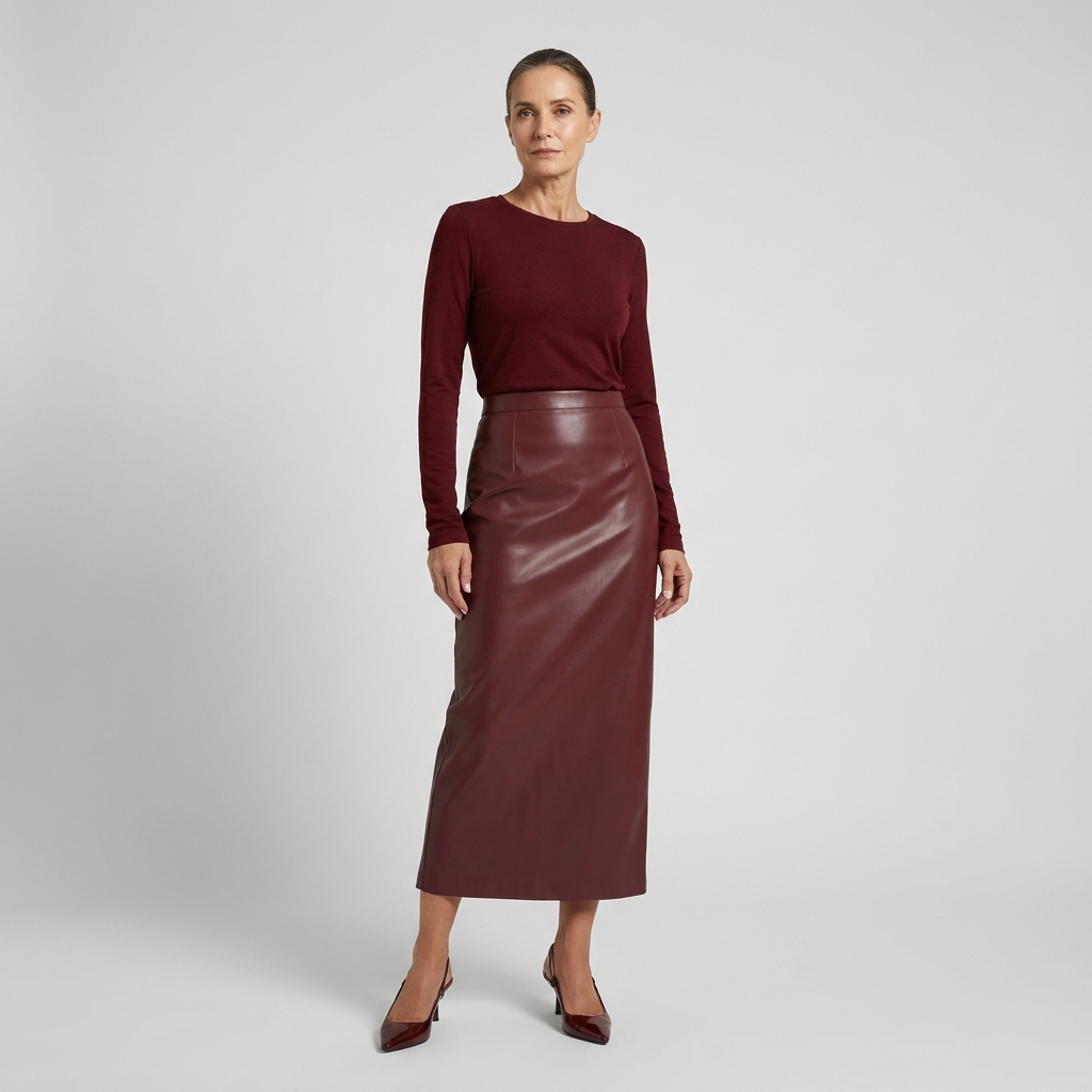 Womens Elegant Fitted Red Wine Leather Skirt 5