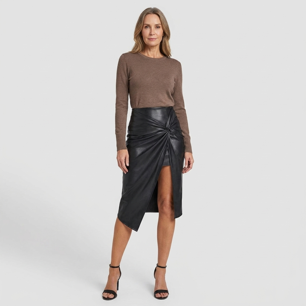 Womens Modern Slit Leather Skirt Stylish Design 7