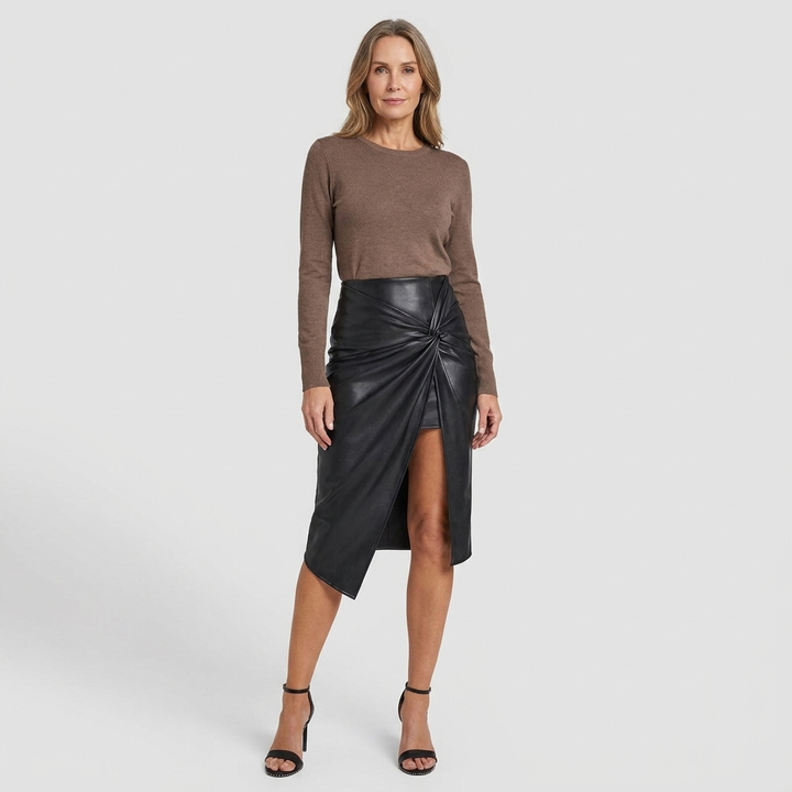 Womens Modern Slit Leather Skirt Stylish Design 7